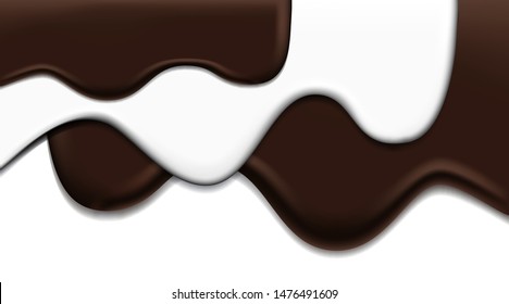 Flowing dark chocolate and milk chocolate on isolated white background, Abstract melt