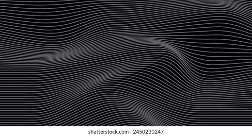 Flowing dot particles light wave pattern halftone blue and green gradient smooth curve shape isolated on black background. Vector in concept of technology, science, music,