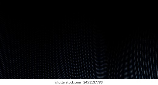 Patrón de onda de luz de partículas de punto fluido de medio tono azul y verde degradado forma de curva suave aislado sobre fondo negro. Vector en concepto de tecnología, ciencia, música, círculo moderno de la curva