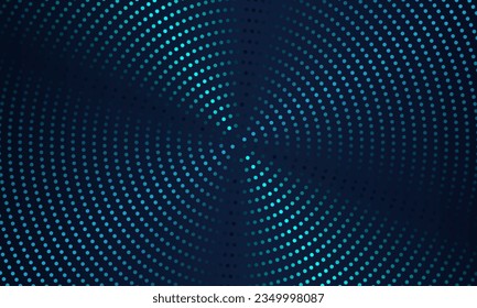 Flowing dot particles wave curve pattern blue and green gradient light isolated on black background in concept of AI technology, science, music. Vector illustration