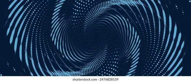 Patrón de la curva de onda de partículas de punto que fluye luz degradada azul y verde aislada sobre fondo negro en concepto de tecnología de IA, ciencia, música. Ilustración vectorial