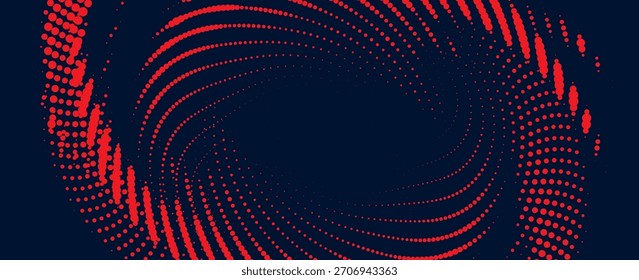 Patrón de curva de onda de partículas de punto fluyendo luz degradada roja y negra aislada sobre fondo negro en concepto de tecnología de IA, ciencia, música. Ilustración vectorial