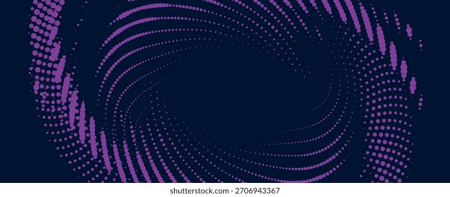 Partículas de ponto fluindo padrão de curva de onda luz gradiente roxo e preto isolado em fundo preto no conceito de tecnologia de IA, ciência, música. vetor