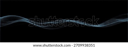 Flowing dot particles wave curve pattern blue and green gradient light isolated on black background in concept of AI technology, science, music. Vector illustration