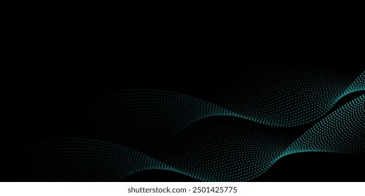 Patrón de onda de partículas de puntos que fluyen forma de curva lisa degradada negra semitonica aislada sobre fondo transparente. Vector en el concepto de tecnología ciencia música moderna. ilustración de Vector