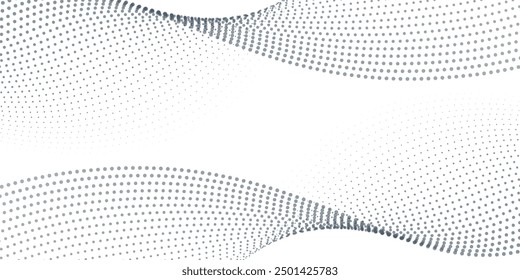 Flowing dot particles wave pattern halftone black gradient smooth curve shape isolated on transparent background. Vector in concept of technology science music modern. vector ilustration