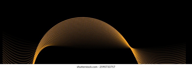 Flowing dot particles wave pattern halftone green gradient smooth curve shape isolated on transparent background. Vector in concept of technology, science, music, modern.