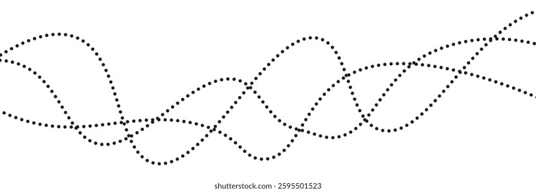 Flowing dot particles wave pattern halftone black gradient smooth curve shape isolated on transparent background. Vector in concept of technology