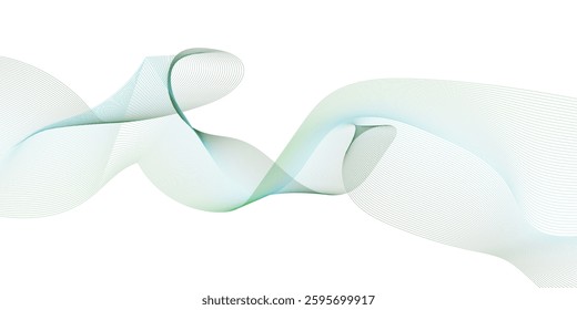 Flowing dot particles wave pattern halftone colorful gradient smooth curve shape isolated on transparent background. stock illustration