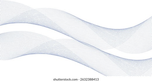 Flowing dot particles wave pattern colorful gradient blue purple pink isolated on white background. Vector in concept of AI technology, science, music, modern.