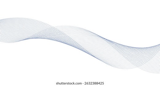 Flowing dot particles wave pattern colorful gradient blue purple pink isolated on white background. Vector in concept of AI technology, science, music, modern.