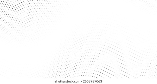 Flowing dot particles wave pattern halftone black gradient smooth curve shape isolated on transparent background. Vector in concept of technology, science, music, modern