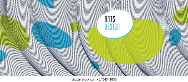 Flowing dots array of dynamic particles in motion, trendy modern style abstract vector background, science and technology future theme template for ads.