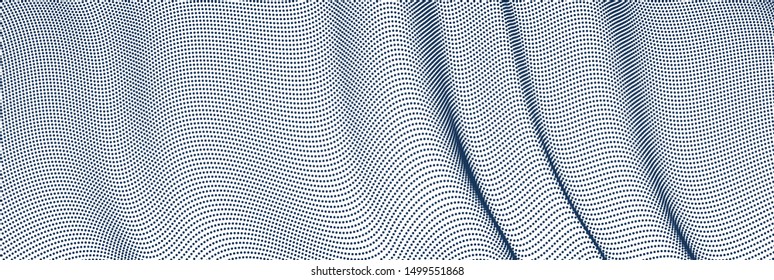 Flowing dots array of dynamic particles in motion, trendy modern style abstract vector background, science and technology future theme template for ads.