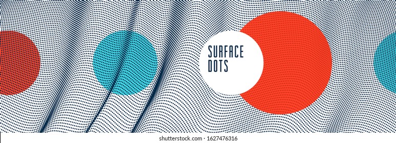 Flowing dots array of dynamic particles in motion, trendy modern style abstract vector background, science and technology future theme template for ads.