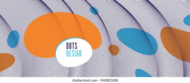 Flowing dots array of dynamic particles in motion, trendy modern style abstract vector background, science and technology future theme template for ads.