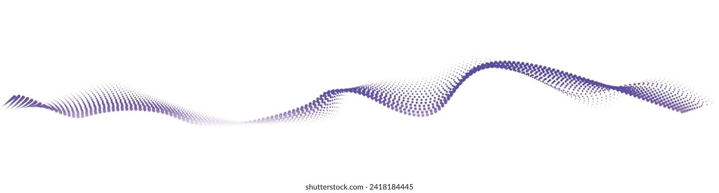 Flowing dots. Blue particles wave pattern in halftone black and white. Concept of technology, science, music, modern.
