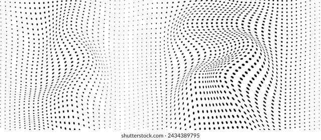 Flowing dots halftone 3D curve particle wave pattern