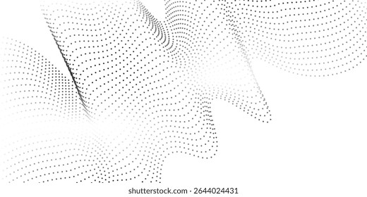 Flowing dots particles halftone black gradient curve shape isolated on white background. Simple in concept wave classic art good nice