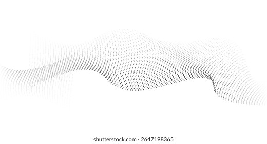 Flowing dots particles halftone black gradient curve shape isolated on white background. Vector in concept of technology  science simple art modern vector