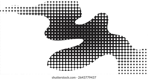 Ponto fluindo partículas de meio-tom gradiente forma de curva de padrão de onda isolada em fundo branco e preto.

