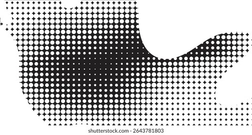 Flowing dots particles halftone gradient wave pattern curve shape isolated on white and black background.

