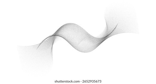 Fluxando pontinhos partículas padrão de onda agradável meio-tom preto gradiente curva forma isolada no fundo branco arte simples moderno