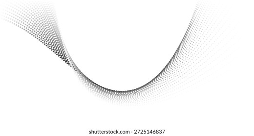 Partículas de puntos que fluyen Patrón de onda agradable Forma de curva de gradiente negro de semitono aislado dinámico antiguo simple