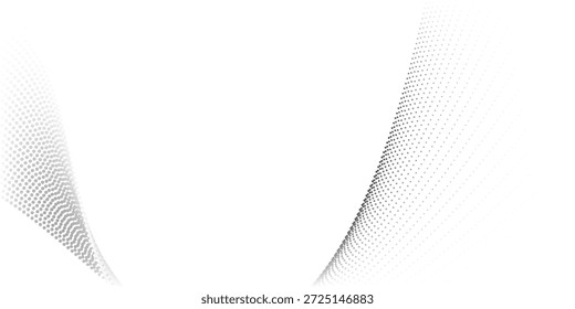 Flowing dots particles nice wave pattern halftone black gradient curve shape isolated dynamic old simple art