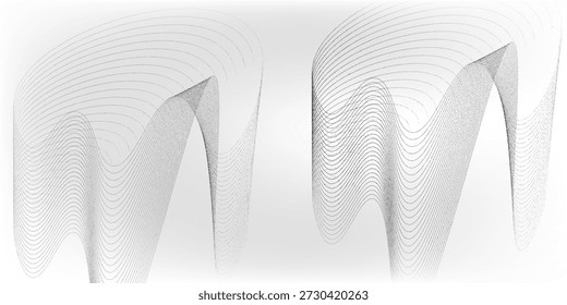 Puntos que fluyen partículas patrón de onda agradable semitono negro gradiente curva forma aislada en blanco eléctrico, energía, patrón de textura buen punto