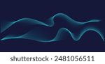Flowing dots particles wave pattern in blue green colors. Vector curve light line. Abstract background banner design for music, Ai technology, neural network concept
