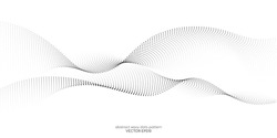 Die Folgenden Punkte Partikel Wellenmuster Halbtonverlauf Kurve Form Einzeln Auf Weißem Hintergrund. Vektorgrafik In Der Konzeption Von Technologie, Wissenschaft, Musik, Modern.