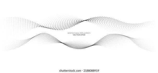 Flowing dots particles wave pattern halftone gradient curve shape isolated on white background with space for text banner. Vector in concept of technology, science, music, modern.