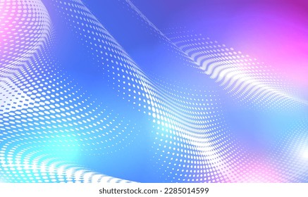 Flowing dots particles wave pattern halftone gradient curve shape. Abstract 3D sci-fi user interface concept with gradient dots and lines. Digital future Technology, science, AI, music, modern. Vector