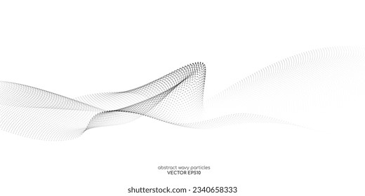 Flowing dots particles wave pattern halftone gradient curve shape isolated on white background. Vector in concept of technology, science, music, modern.