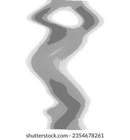 Flowing dots particles wave pattern halftone gradient curve shape isolated on white background. Vector decor texture element in concept of technology, science, modern music, steam smoking