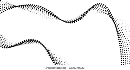 Flowing dots particles wave pattern halftone gradient curve shape isolated on white background