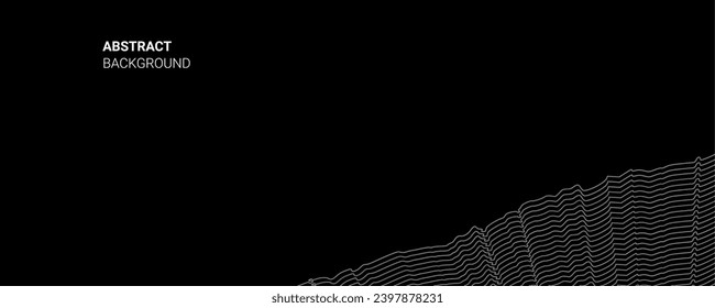 Flowing dots particles wave pattern halftone curve shape isolated on black background. Vector in concept of technology, science, and modern.