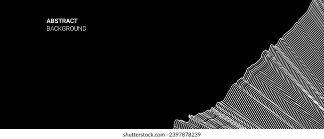 Flowing dots particles wave pattern halftone curve shape isolated on black background. Vector in concept of technology, science, and modern.