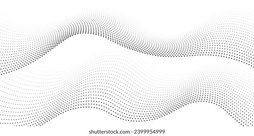 Flowing dots particles wave pattern halftone gradient curve shape isolated on white background. Vector in concept of technology, science, music, modern. dots vector modern