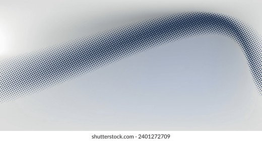 Flowing dots particles wave pattern halftone gradient curve shape isolated on white background. Vector in concept of technology, science, music, modern.