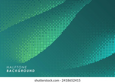 Flowing dots particles wave pattern halftone gradient curve shape isolated on white background. Vector in concept of technology, science, music, modern.