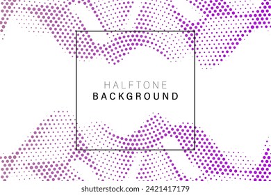 Flowing dots particles wave pattern halftone gradient curve shape  background. Vector in concept of technology, science, music, modern.