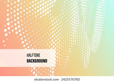 Flowing dots particles wave pattern halftone gradient curve shape isolated on modern background. Vector in concept of technology, science, music, modern.
