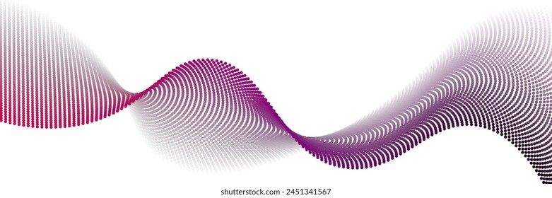 Flowing dots particles wave pattern black isolated on white background. Vector in concept of technology, science, music, modern.