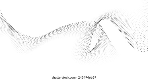 Flowing dots particles wave pattern halftone gradient curve shape isolated on transparent background. Vector in concept of technology, science, music, modern flowing geometric backdrop.