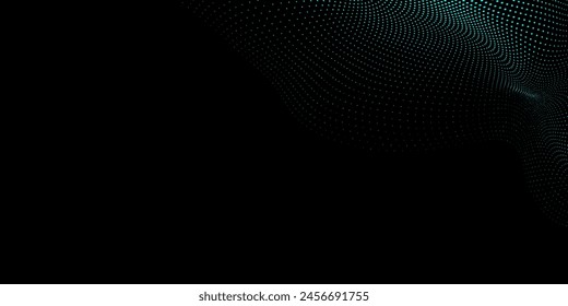 Flowing dots particles wave pattern 3D curve halftone black gradient curve shape isolated on white background. Vector in concept of technology, science, music, modern vector dots