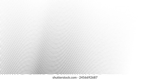 Flowing dots particles wave pattern 3D curve halftone black gradient curve shape isolated on white background. Vector in concept of technology, science, music, modern wave classic Stockvektorkép