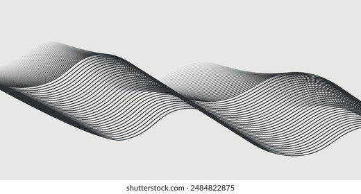 Flowing dots particles wave pattern halftone gradient curve shape isolated on white background. Vector in concept of technology, science, music,