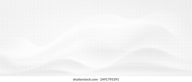 Flowing dots particles wave pattern halftone gradient curve shape isolated on white background.